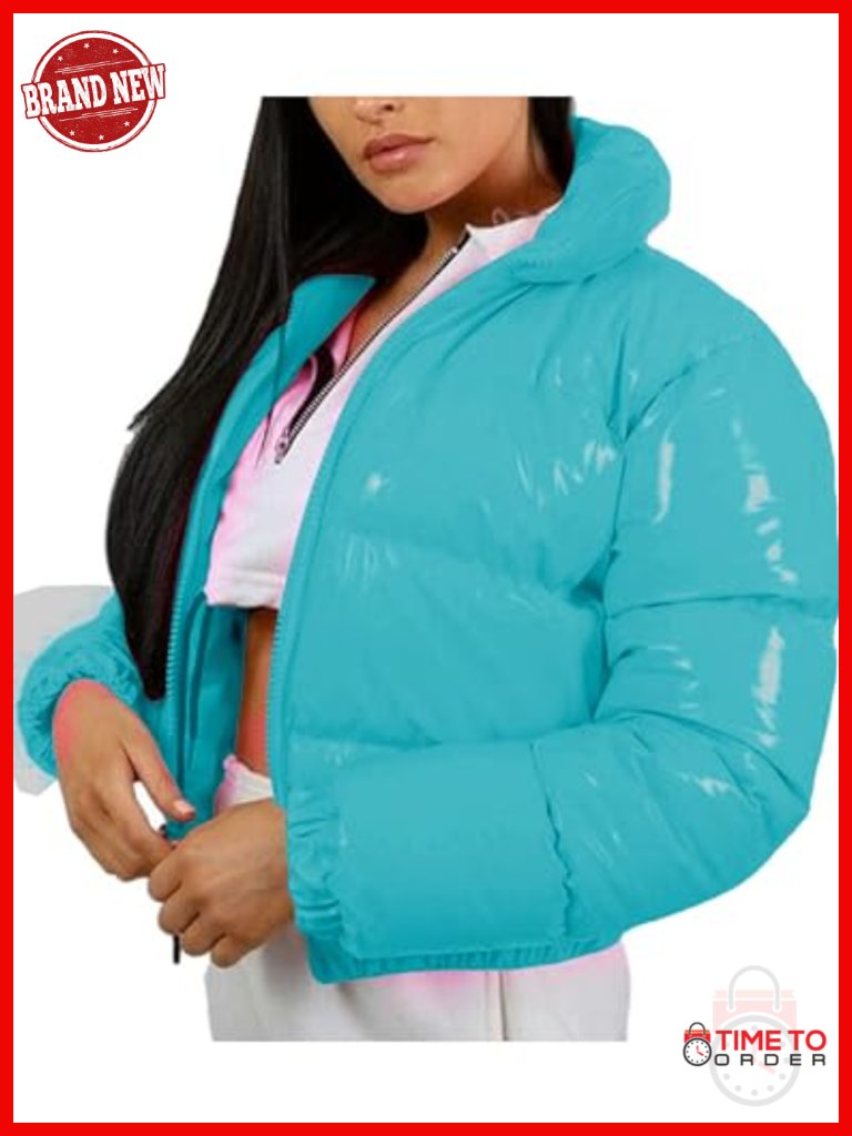 Women Winter Slim Fit Cropped Puffer Down Jacket Coat W/ Detachable Hood